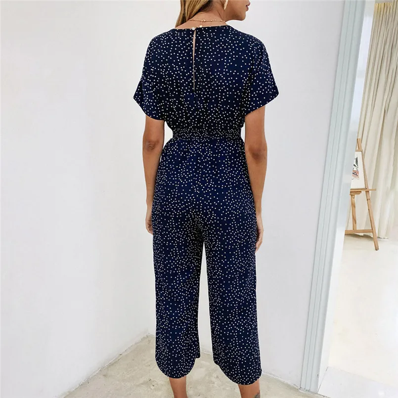 New Fashion Women Summer Sexy V Neck Short Sleeve Dot Printing Romper Jumpsuits Playsuit Office Elegant Lady Boho Jumpsuit #4R08 (13)