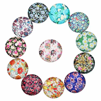 

LOULEUR 20pcs 10/12/14/20/25mm Flower Pattern Photo Glass Round Crystal Cabochon Fit Women Ring Bracelets DIY Jewelry Makings