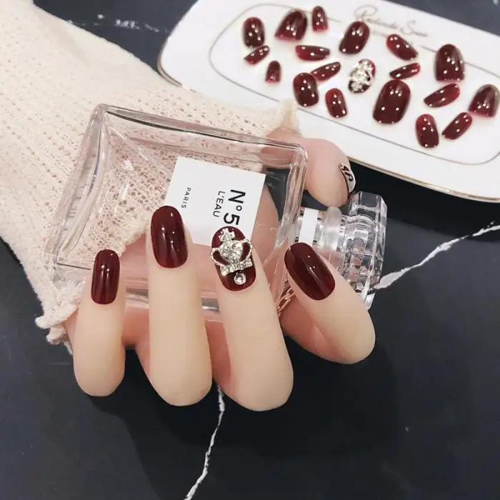 Свадебный шикарный съемный алмаз инструменты для дизайна ногтей Женская мода средней длины круглая голова поддельные ногти аксессуары для ногтей