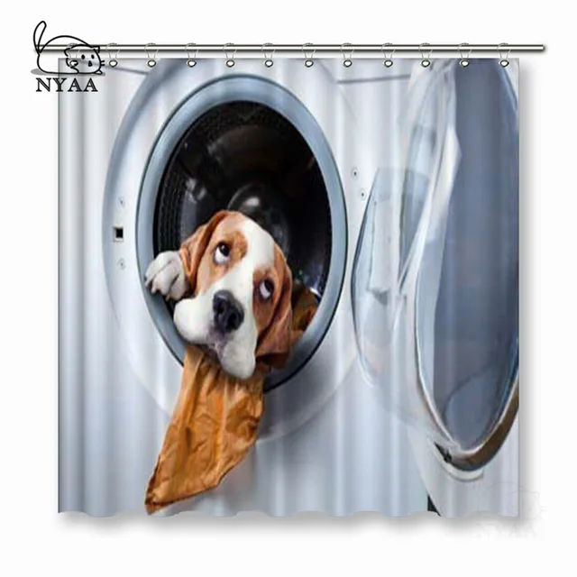 Nyaa Dog After Washing In A Washing Machine Shower Curtains