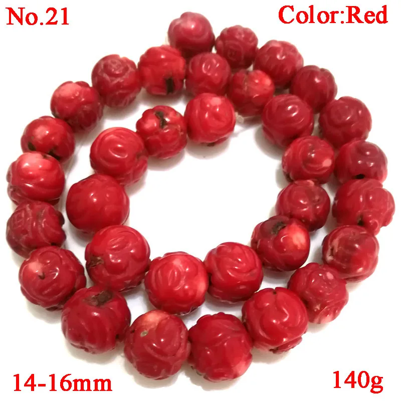 

16 inches 14-16mm Red Round Natural Carved Coral Beads Loose Strand