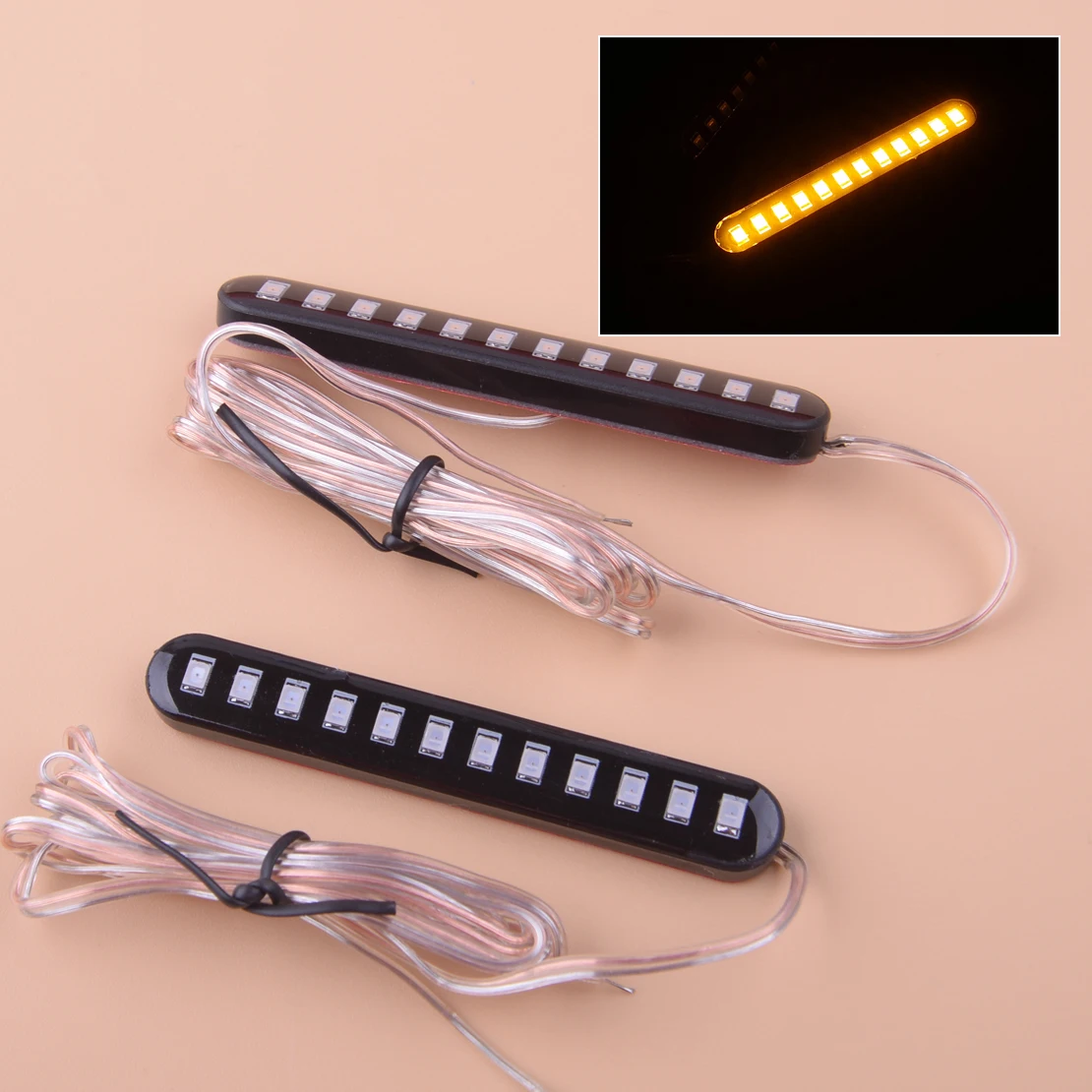 

DWCX 2pcs 12V Motorcycle 12 LED Flowing Turn Signal Tail Light Blinker Strip Amber Trailer