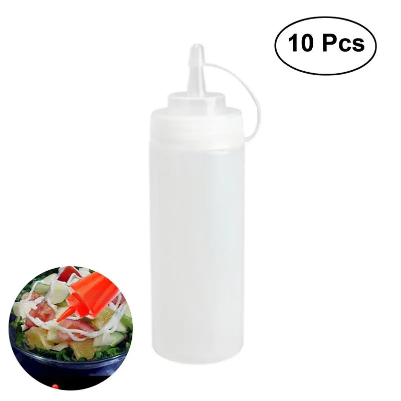 10pcs 450ml 16oz Plastic Squeeze Squirt Condiment Bottles with Twist On