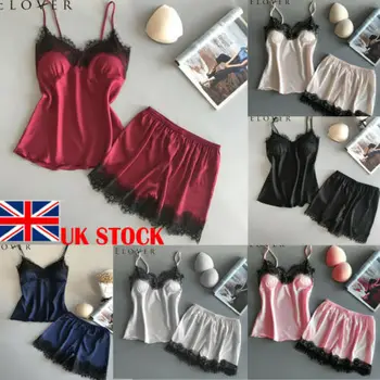 

Women Silk Sleeveless Night Sleepwear Nightwear Dress Shorts Pajamas 2Pcs Set