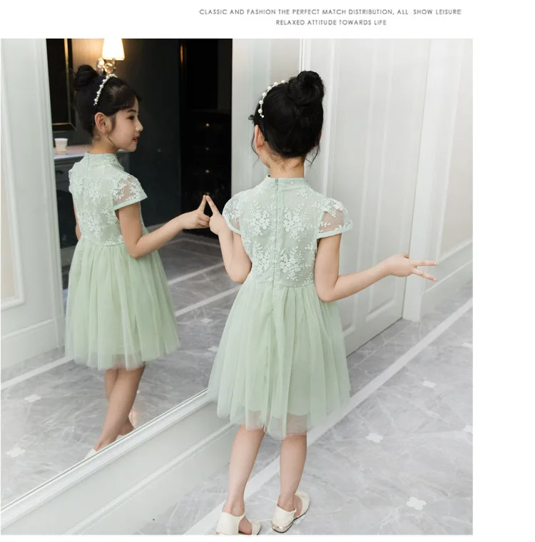 Kids Baby Girls'Dress Summer Korean children's Gauze Cheongsam Dress Princess Party Performance clothes Qipao Ball Gown Dress (8)