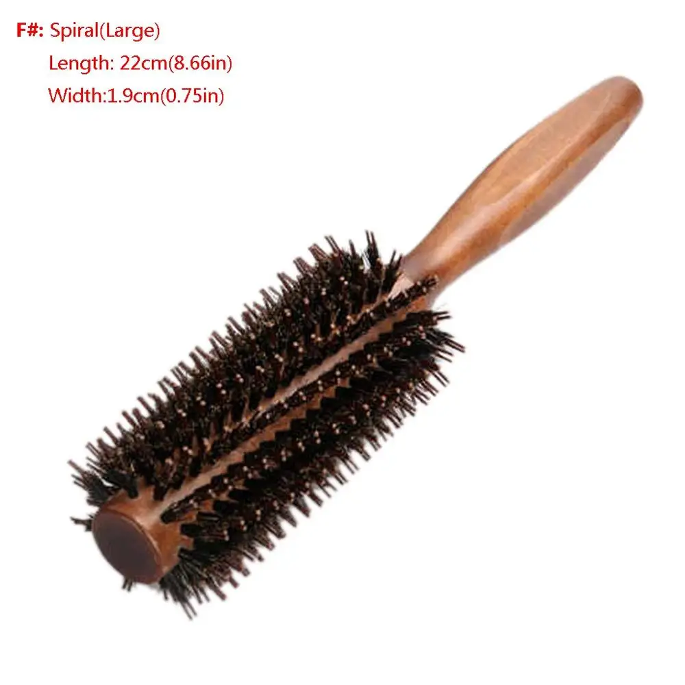 6 видов прямой саржевый гребень для волос, натуральная щетина кабана, прокатная щетка, Круглый баррель для завивки волос, инструмент для укладки волос DIY - Цвет: F
