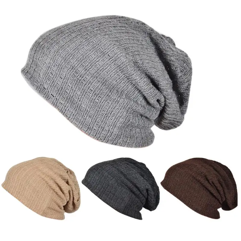 Теплые зимние повседневные Хлопковые вязаные шапки для мужчин и женщин мешок шапка вязаная крючком мешковатая большого размера Лыжная