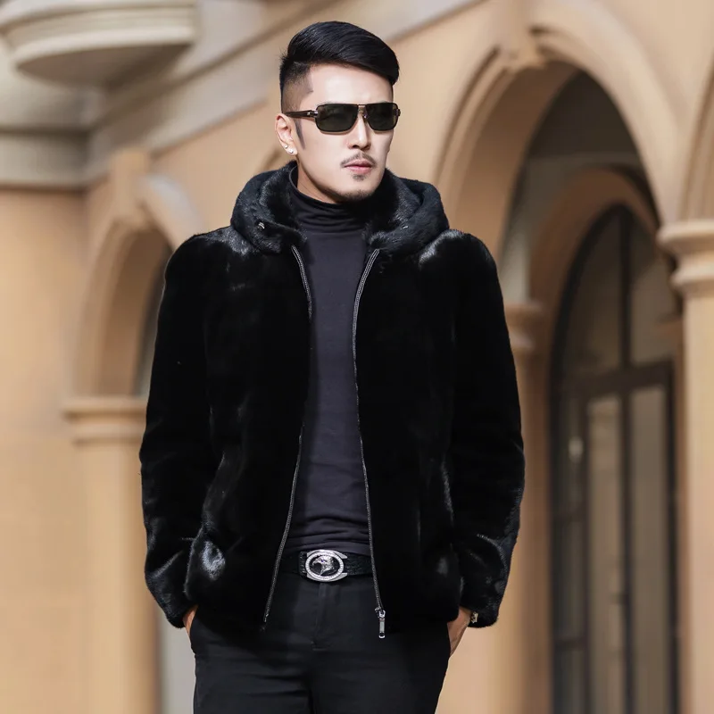Free Shipping Mens Mink Fur Jacket Black Casual Casaco Masculino Male Large Size