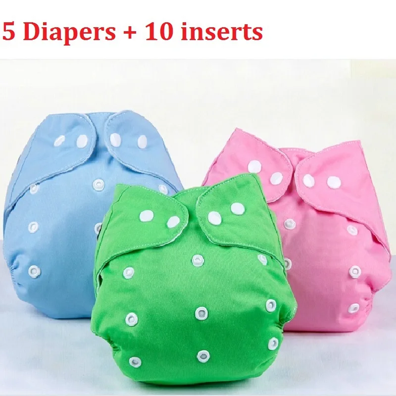 5 pcs Baby Adjustable Diaper +10 pcs Nappy Insert Washable Reusable