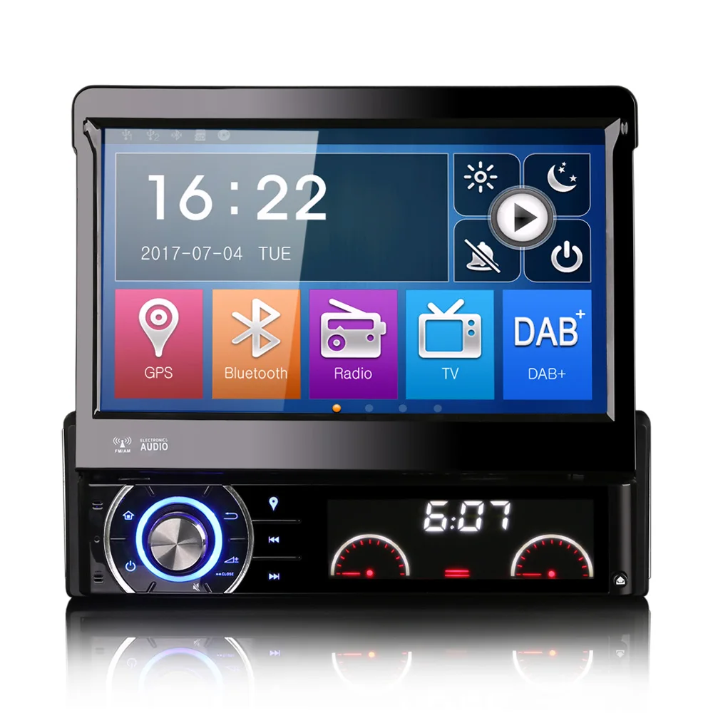 

7" Single Din Car DVD 1 Din Car Navigation GPS One Din Car Radio with Motorized Retractable Monitor and Detachable Frontpanel