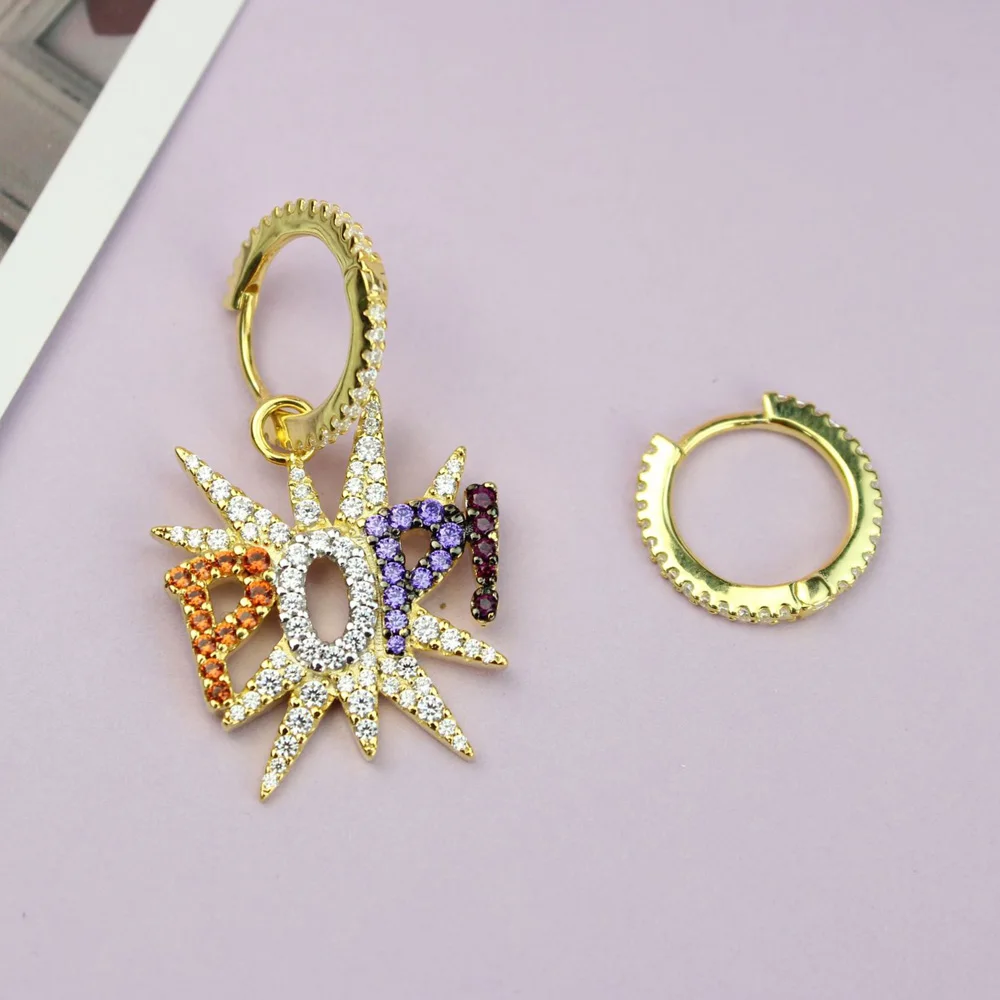 

UMGODLY Luxury Brand Asymmetry POP Earrings Colorful Cubic Zirconia Star Women Fashion punk rock Jewelry New Arrival