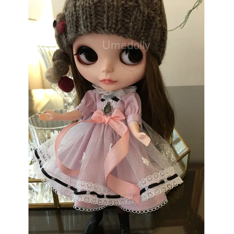 1 компл. Милая Одежда для куклы Кружевной Фартук + розовое платье принцессы Blyth Licca