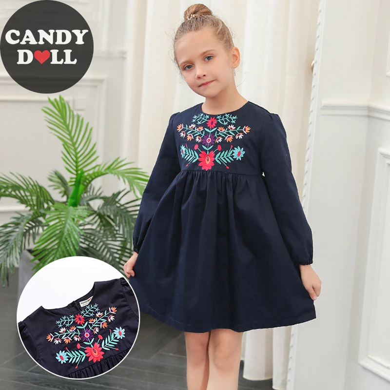 

CANDYDOLL New Autumn Girls Dress Cotton National Wind Baby Girl Embroidered Long-sleeved Princess Dresses Kids O-neck Costume