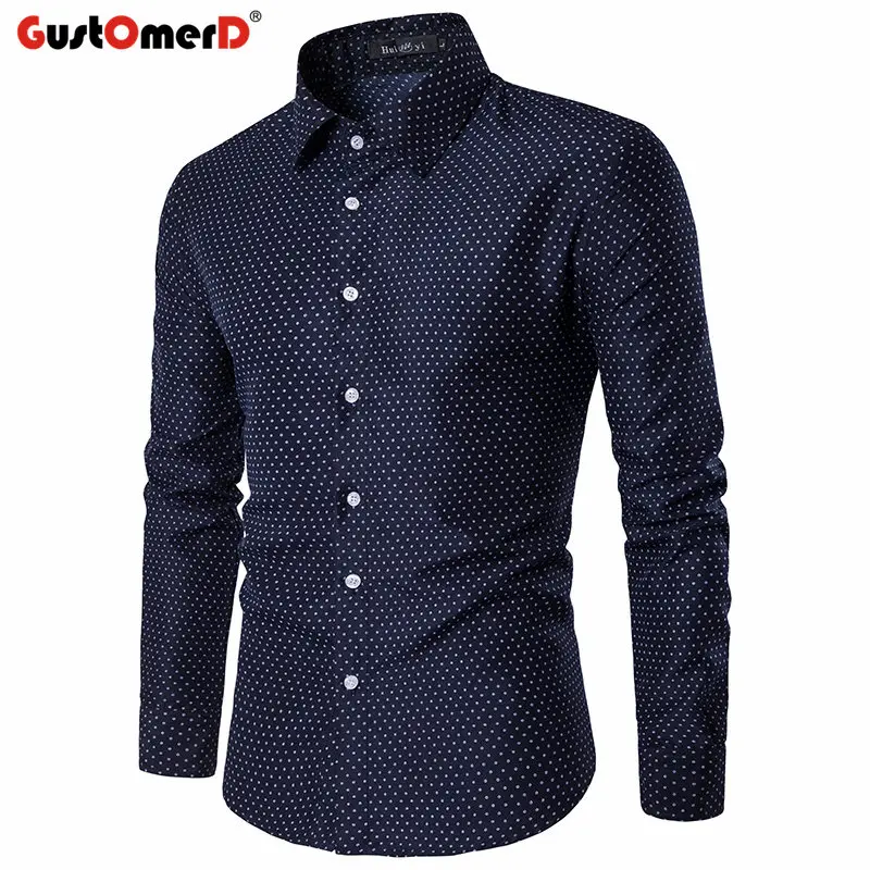 Acheter GustOmerD Printemps Automne De Mode de Polka Dot Hommes Chemise Slim Fit Casual Hommes Chemises de Haute Qualité À Manches Longues Mâle Chemise sociale