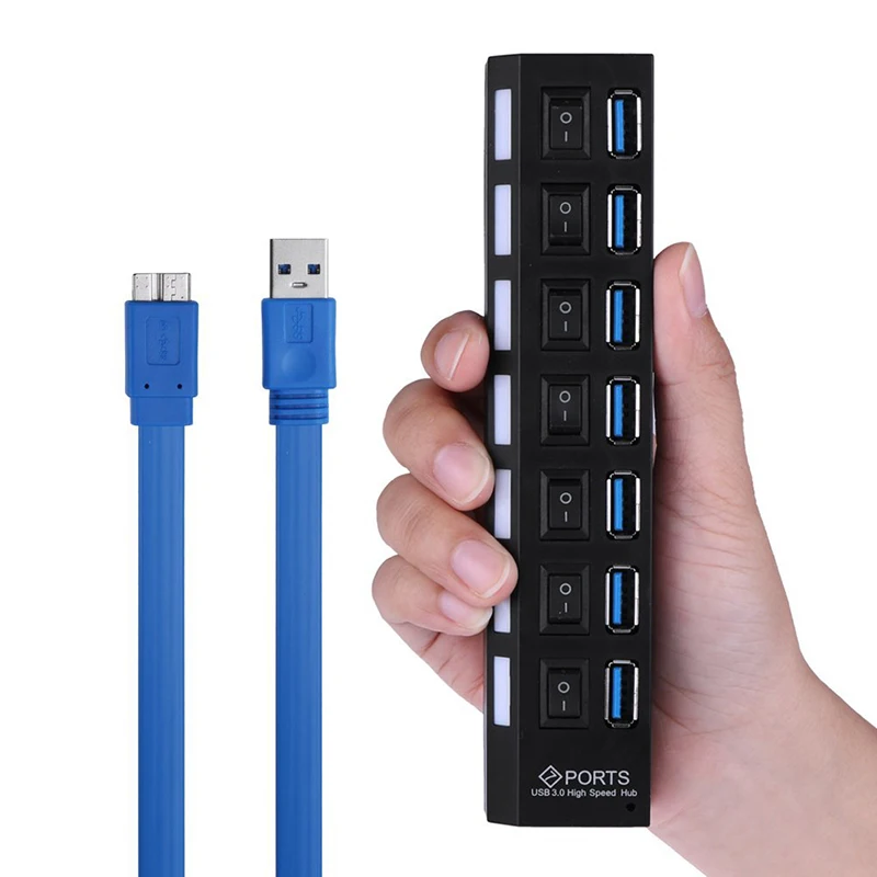 Микро usb-хаб 2,0/3,0 Мульти USB порт 7 портов концентратор USB Высокоскоростной Hab с переключателем вкл/выкл USB разветвитель для ПК Компьютерные аксессуары