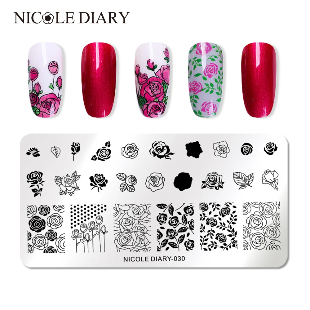 

NICOLE DIARY Nail Art Stamp Template Flower Rose Animal Image Pattern Printing Plate for Manicure Stencil