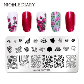

NICOLE DIARY Nail Art Stamp Template Flower Rose Animal Image Pattern Printing Plate for Stencil