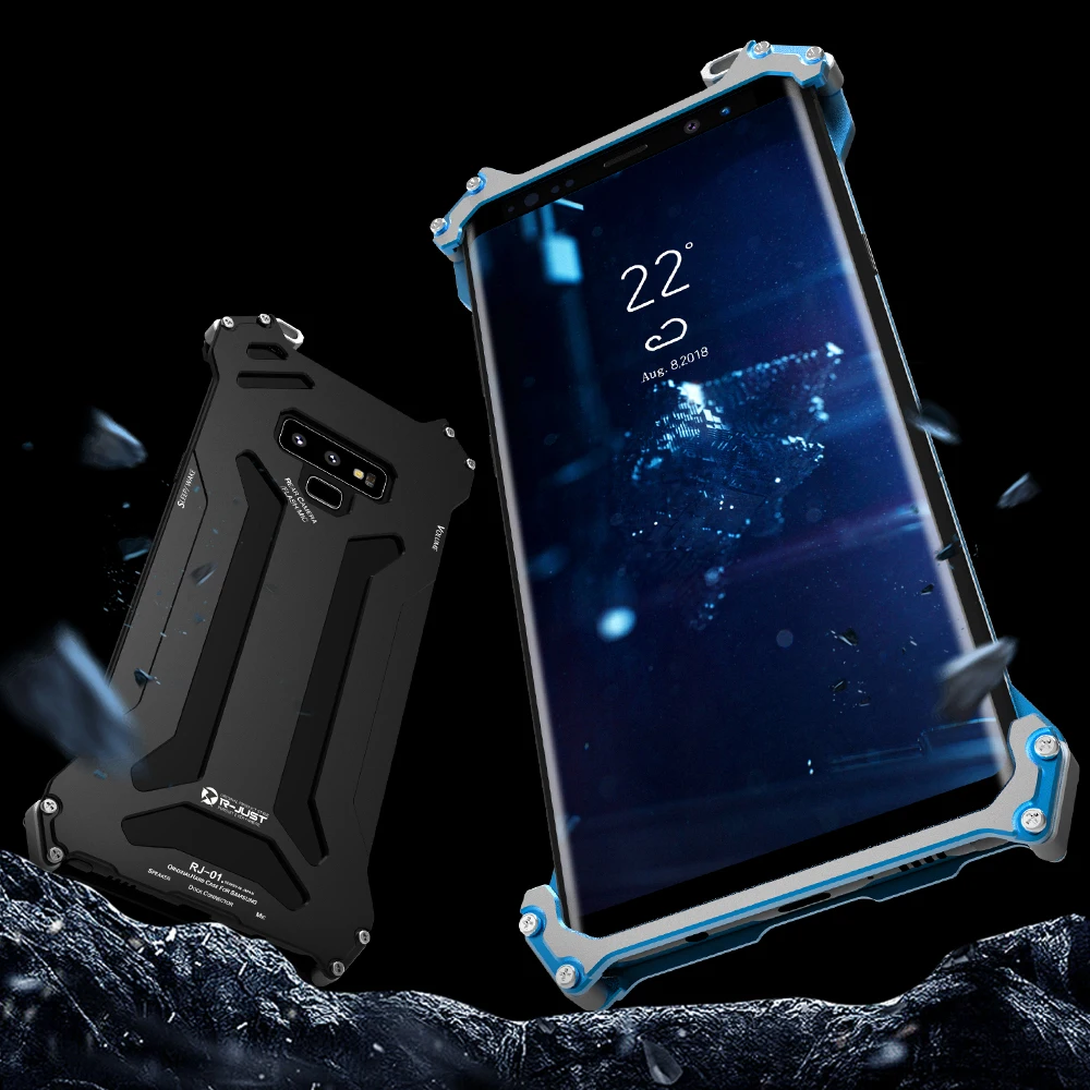 R-JUST Curved Metal Bumper For Samsung Galaxy Note 9 Shockproof Case Ultra Thin Aluminum Frame Cover |