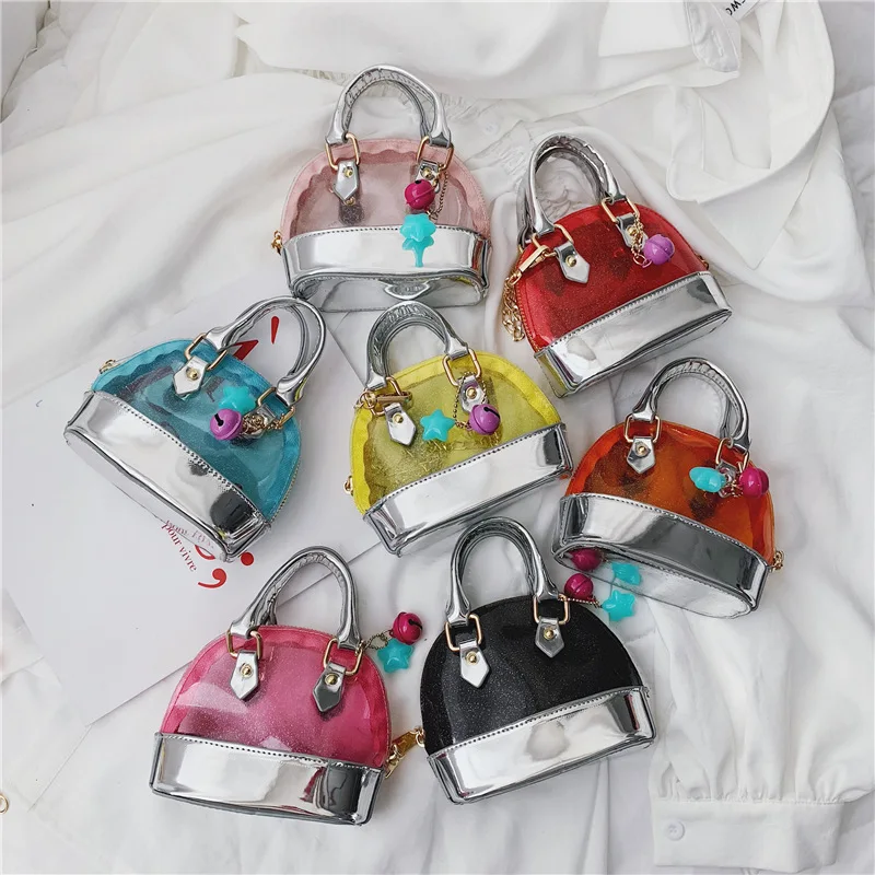 

2019 Summer New Mini Kid Jelly Shell Handbag Transparent Clear Small Children's Tote Bag Cute Girl Hand Bag Scarf Shoulder Bag