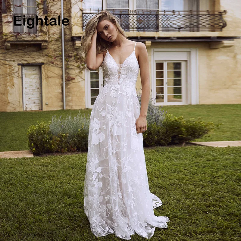 Eightale плюс размеры Свадебные платья Аппликация «сердце» принцесса кружевные свадебные платья Белый Кот богемные свадебные платья
