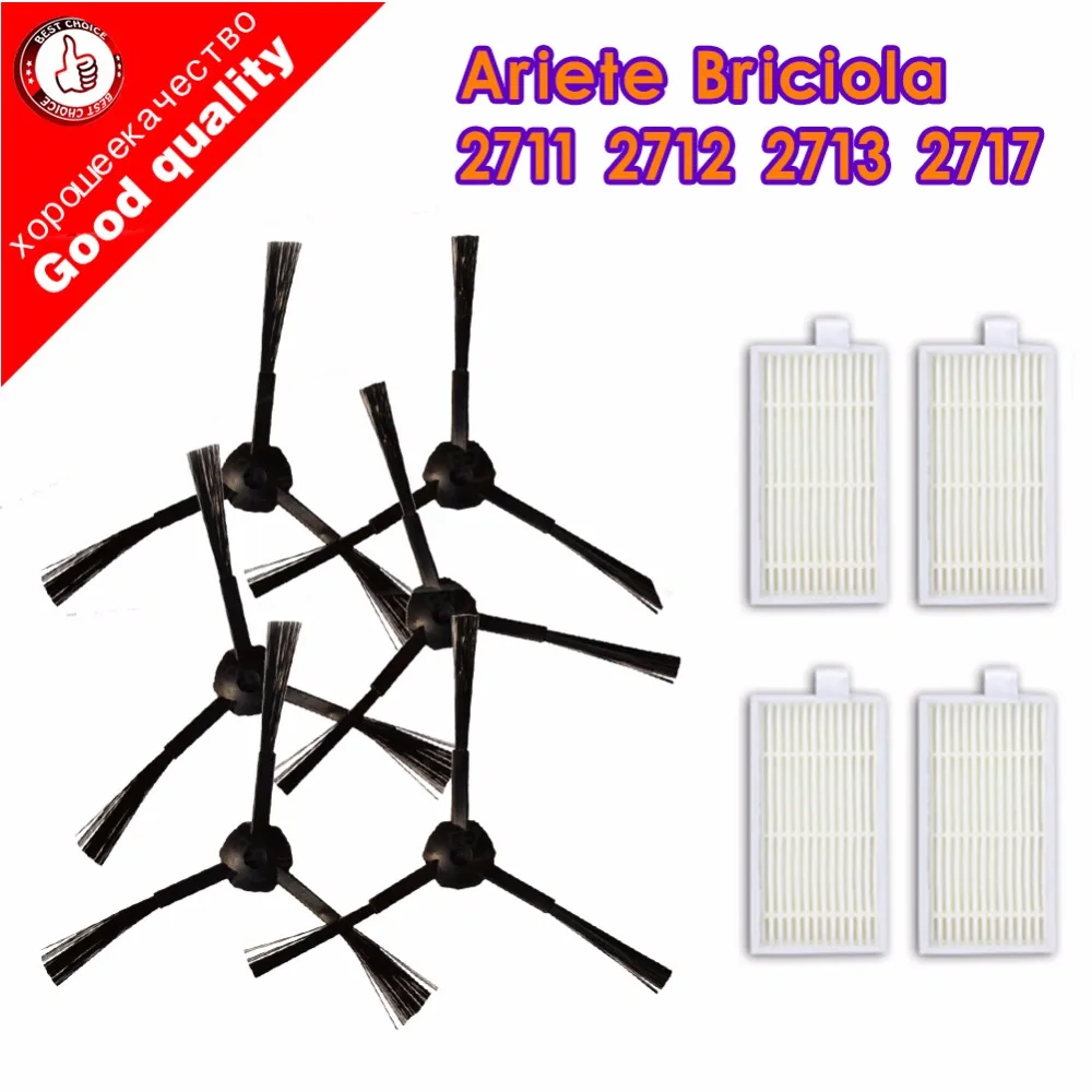10pcs side brush+4pcs filter Hepa for Ariete Briciola 2711 2712 2713 2717 ROBOT