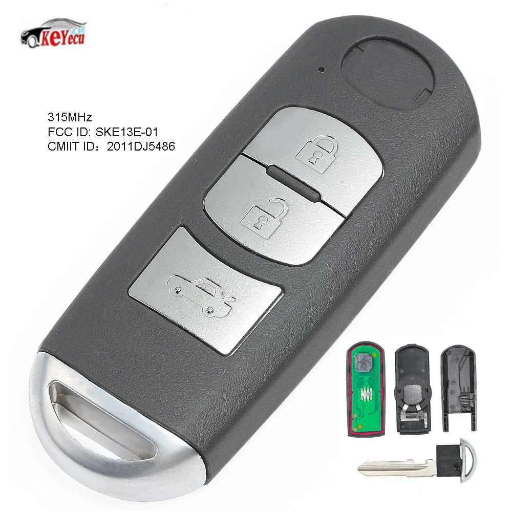 

KEYECU New Replacement Smart Remote Key Fob 3 Button 315MHz ID83 Chip for Mazda SKE13E-01 CMIIT ID: 2011DJ5486