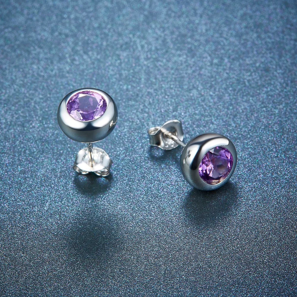 Hutang женские серьги гвоздики 1.53ct натуральный аметист Твердое Серебро 925 пробы