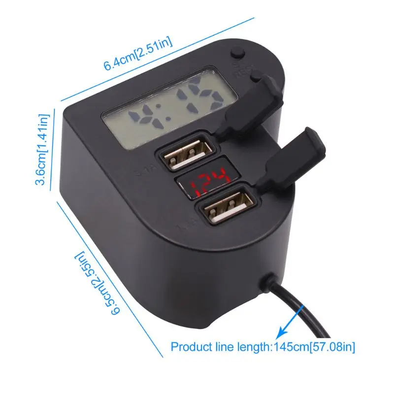 Duplo para Motocicleta à Prova Adaptador de Energia para Gps para Celular 12v e 24v com Relógio Carregador Água Voltímetro Interruptor Liga - Desliga Usb d' Led 7 Cheap Acessórios eletrônicos p moto