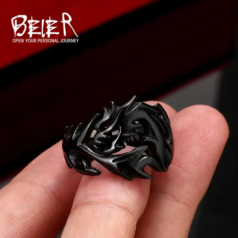 Beier new store Fashion Jewelry Stainless Steel Solid Inside Dragon Rings Men biker ring USA UK Brazil LLBR8-024R