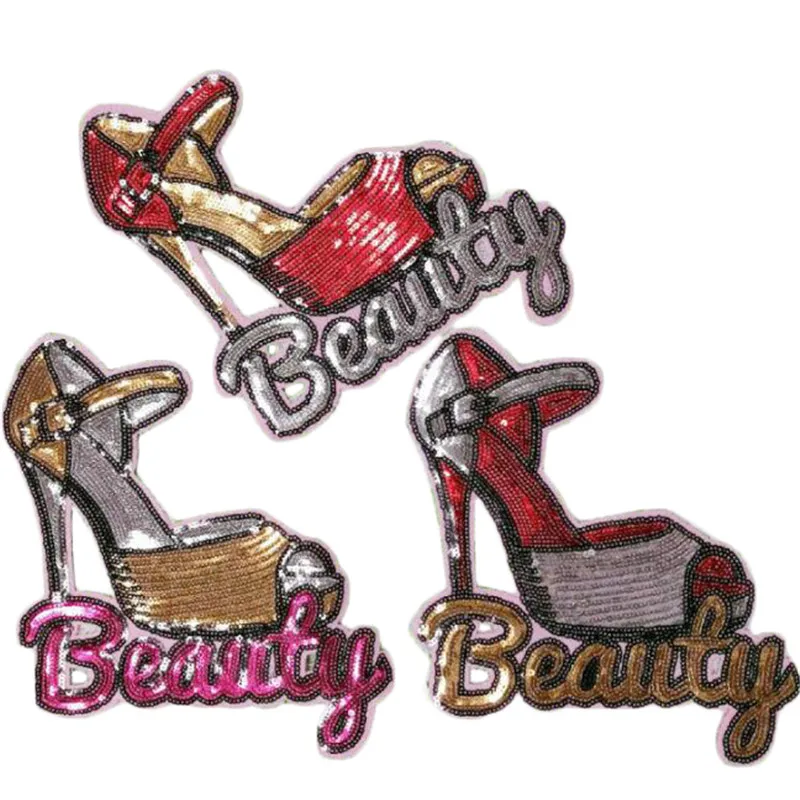 

Fashion patch 21cm Large Beauty heels Logo suquins Diy women Embroidery patches for clothing applique Stickers Free Shipping