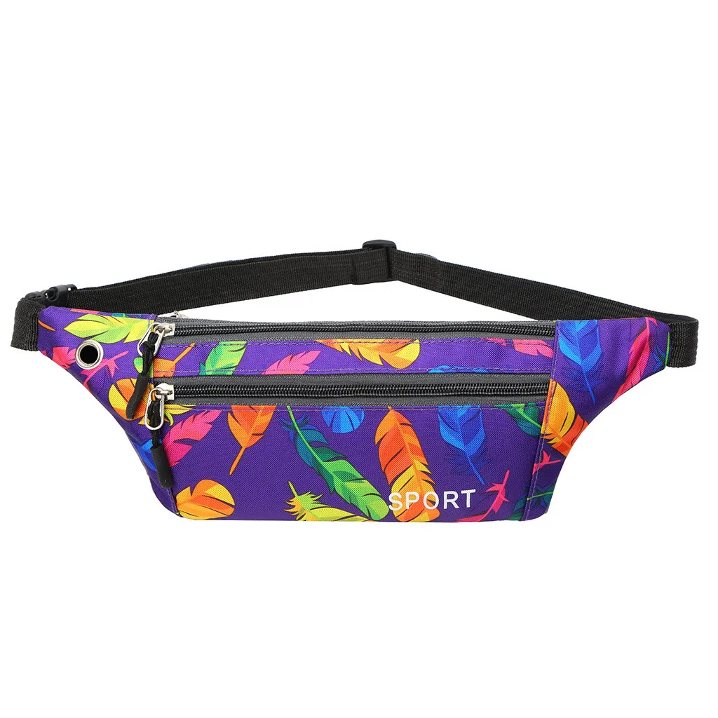 women men Oxford waist bag fanny pack Printed Outdoor Waterproof Multi-function Feather sports Chest Bag sac banane femme nerka