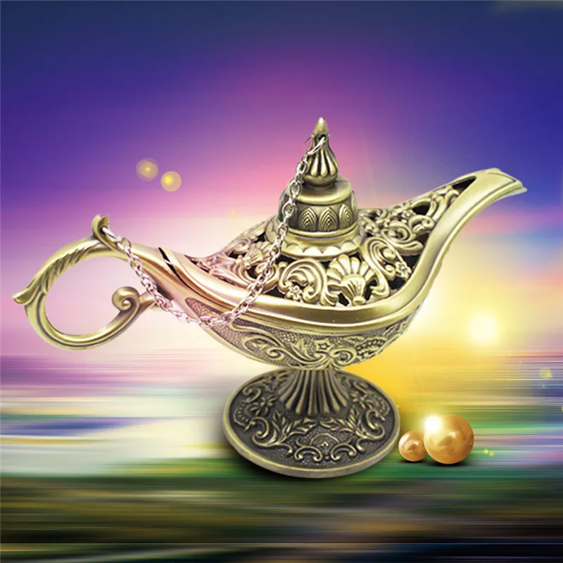 

New Wishing Lamp Hollow Carving Desk Decor Home Decoration Vintage Style Fairy Tale Aladdin Magic Lamp Hollow Tea Pot Genie Lamp