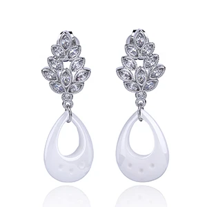 White Earrings Винтажные серьги-гвоздики 585 цвета розового золота и серебра в форме капли воды для женщин, блестящие Кристальные керамические серьги для невесты, модные ювелирные изделия - Окраска металла: White Earrings