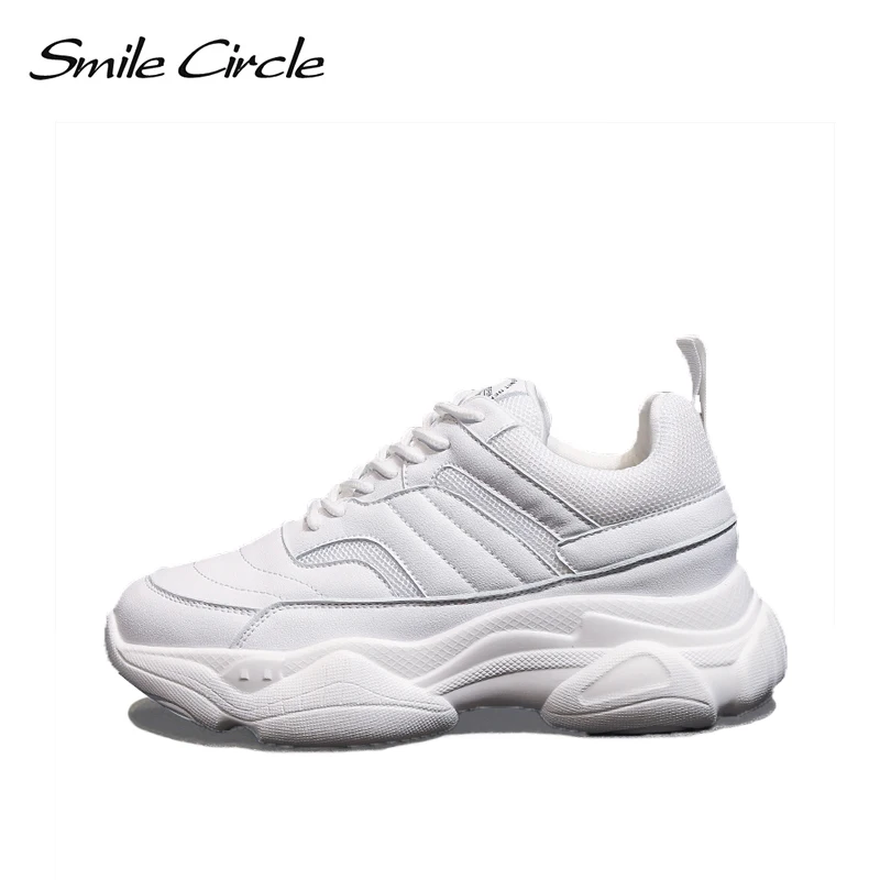 

Smile Circle Women Chunky Sneaker Microfiber Thick bottom Flat Platform Breathable Shoes Women 2019 Spring Wedges Sneaker