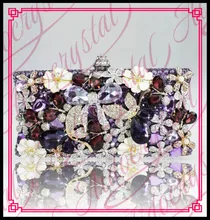 Aidocrystal Purple glitter Color 2016 China Handmade Bag Women Nice Rhinestone Flower Clutch Purse wedding party wear bags