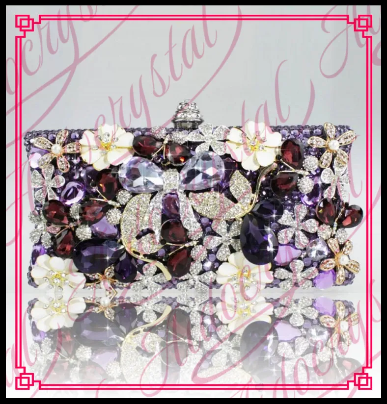 Aidocrystal Purple glitter Color 2016 China Handmade Bag Women Nice Rhinestone Flower font b Clutch b