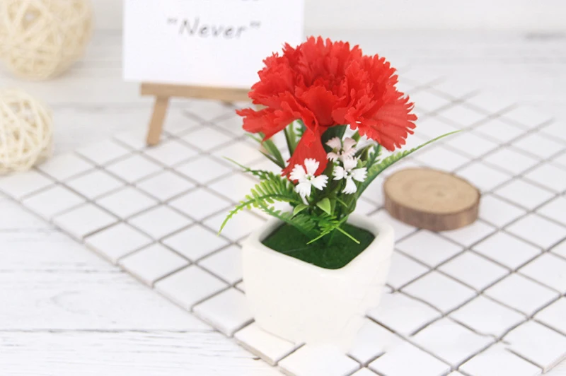 Flone Silk Carnation Flower Bonsai Fake Flowers Potted Artificial Flower Small Potted For Home Living Room Garden Decoration (4)