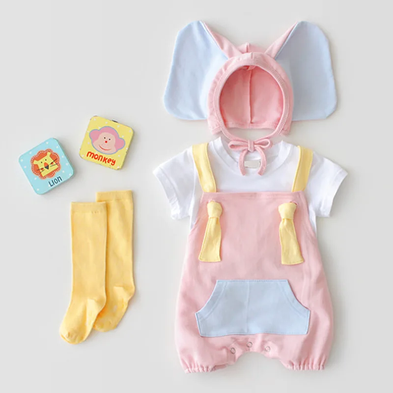 

2019 Summer Baby Romper Cotton Baby Clothing+Cute Elephant Ears Hat Sets Infant Clothing Baby Jumpsuit Toddler Newborn Outfits
