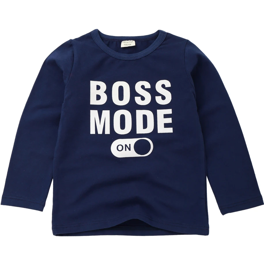 Футболка для мальчиков Милая забавная блузка с надписью Boss Mode девочек осенние