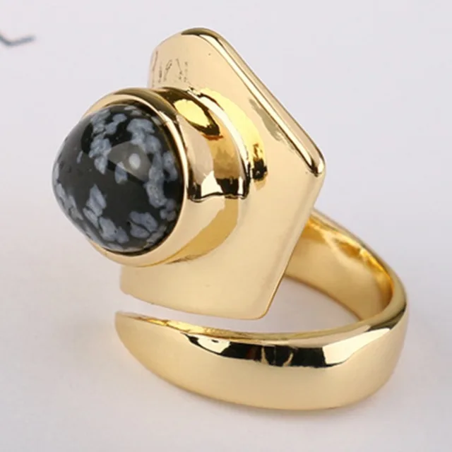 Vintage Golden Natural Stone 18mm Diameter Ring For Women Ladies Retro Finger Decorations Jewelry Accessories