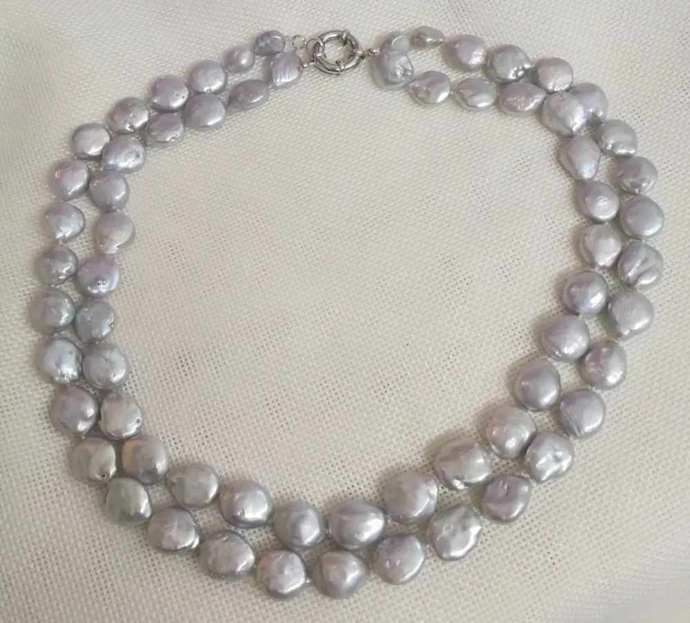 Women Jewelry 2 Rows natural pearl 12-13mm round slice coin freshwater clasp necklace gift 17'' 43cm | Украшения и