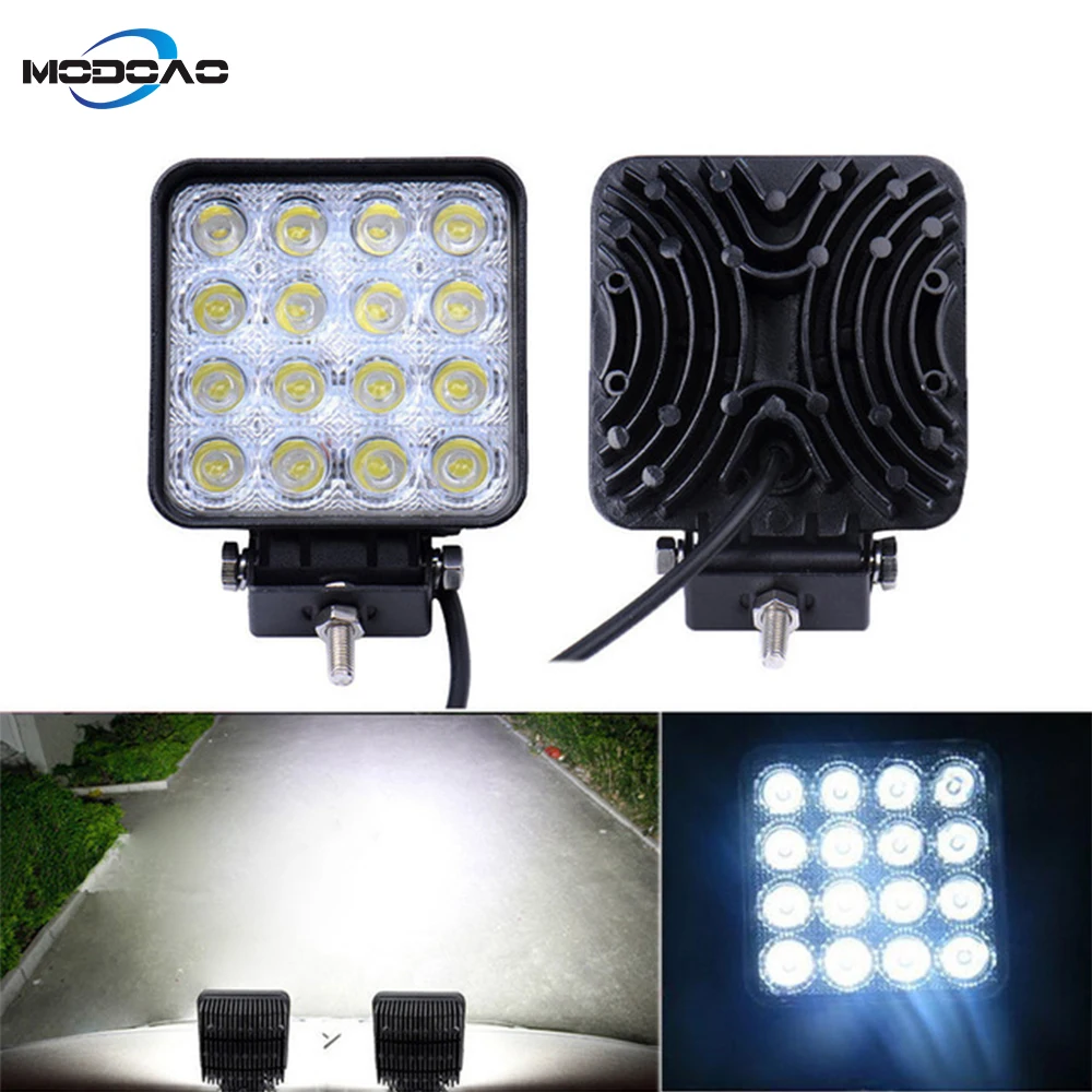 

A Pair 48W LED Spotlight Square Car Lights For Truck SUV Boating Hunting Fishing IP67 Waterproof Work Light Cars LED SpotLights