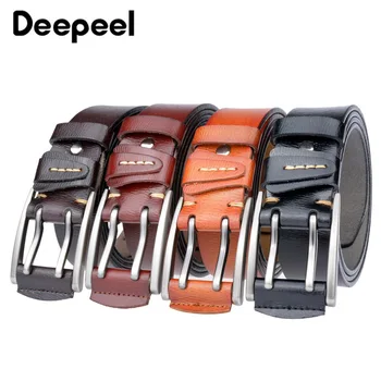

Deepeel 1pc 4*110-130cm Luxury Fashion Double Pin Buckle Men's Genuine Leather Belt DIY Young Student Jeans Casual Decoration