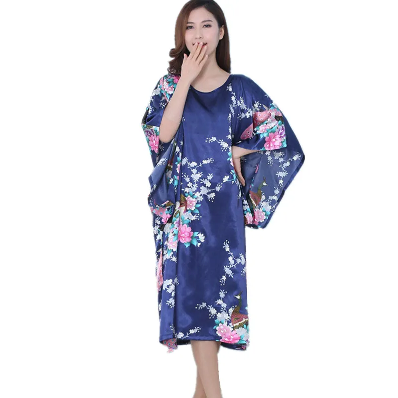 Buy Batwing Sleeve Satin Robe Chinese Style Sexy Bathrobe Robes Vestido Printed