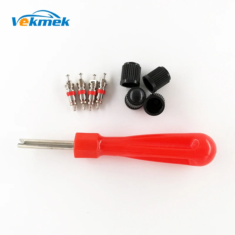 

1 Set Tire Valve Service Kit 4 Valve Cores 4 Valve Caps 1 Valve Stem Screwdriver Tire Repair Tool for Car Motorcycle Bus Truck