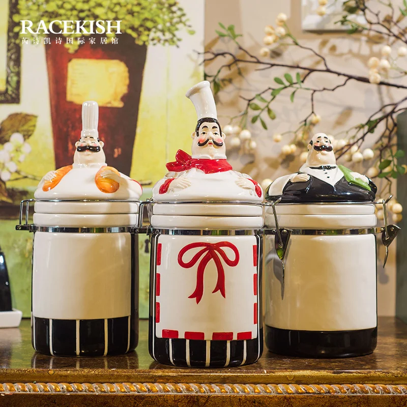 Racekish European Ceramic Sealed Canister Jar Home Kitchen Coffee Sugar