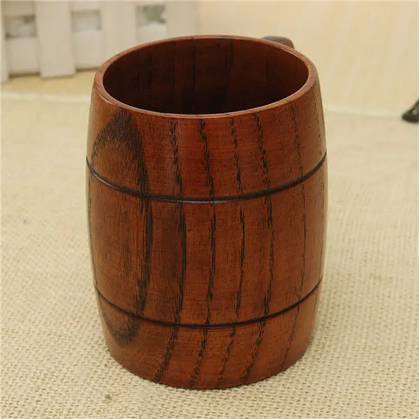 Beer Mug 14oz, Natural Wooden Tankard with Handle- Water Cup for Men, Women / Bar, Home, Office