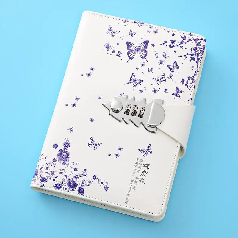 Синий и белый блокнот древний стиль код дневник с замком Студенческая Подарочная записная книжка утолщение канцелярские принадлежности - Цвет: 1
