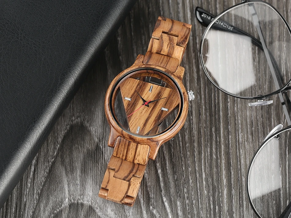 Креативные полые треугольные бамбуковые деревянные часы для мужчин ручной работы из натурального дерева кварцевые часы для женщин Рождественский подарок Reloj De Madera