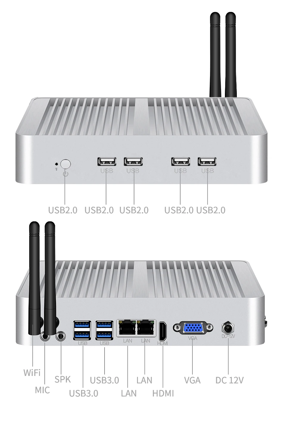 Мини-ПК Intel Core i7 5500U HTPC 8xusb двойной гигабитный Ethernet HDMI VGA Wi-Fi 4G LTE RS232/485 Windows 10 безвентиляторный компьютерной индустрии